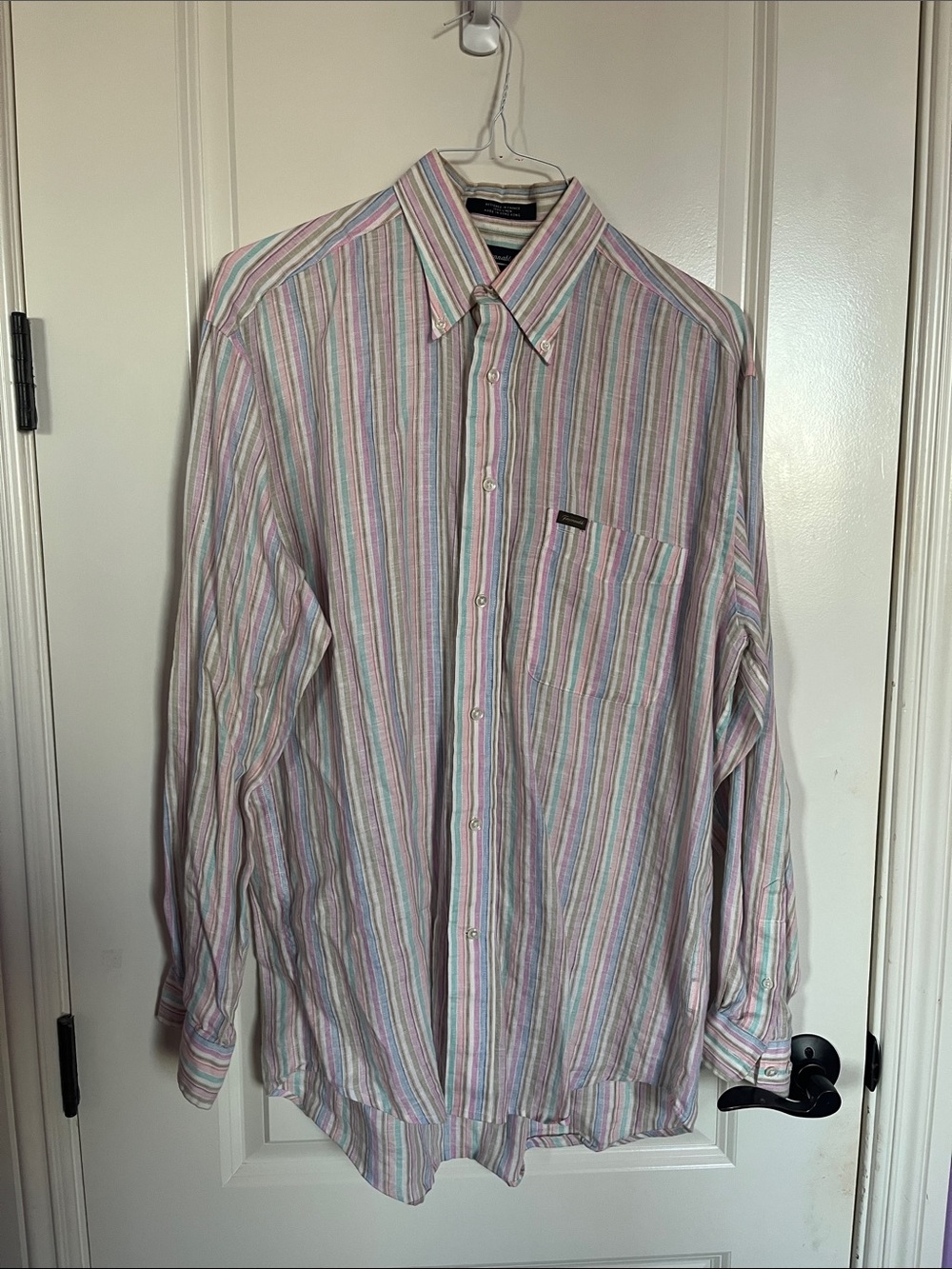 100% Linen Faconnable Pastel Multi-Striped Button-Down Shirt Size M